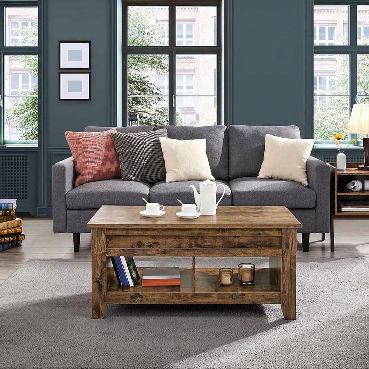 Yaheetech Couchtisch Höhenverstellbar Kaffeetisch Wohnzimmertisch mit Ablagefach Holz Sofatisch Beis