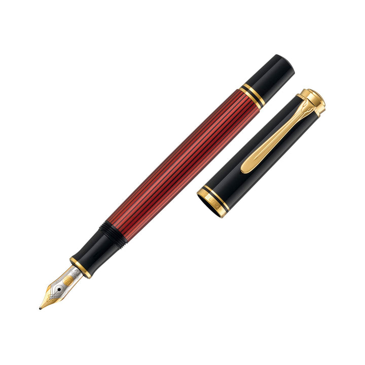 Pelikan Füllhalter Souverän 400, Schwarz-Rot, Feder EF (extra-fein), hochwertiger Kolbenfüller im Ge