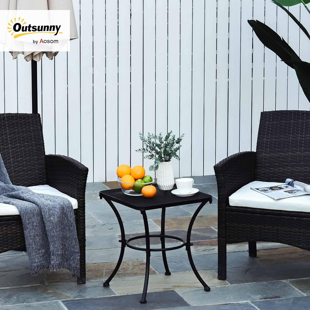 Outsunny Garten Couchtisch, Beistelltisch, Kaffeetisch, Metall, Schwarz, Terrasse, 45 x 45 x 50 cm