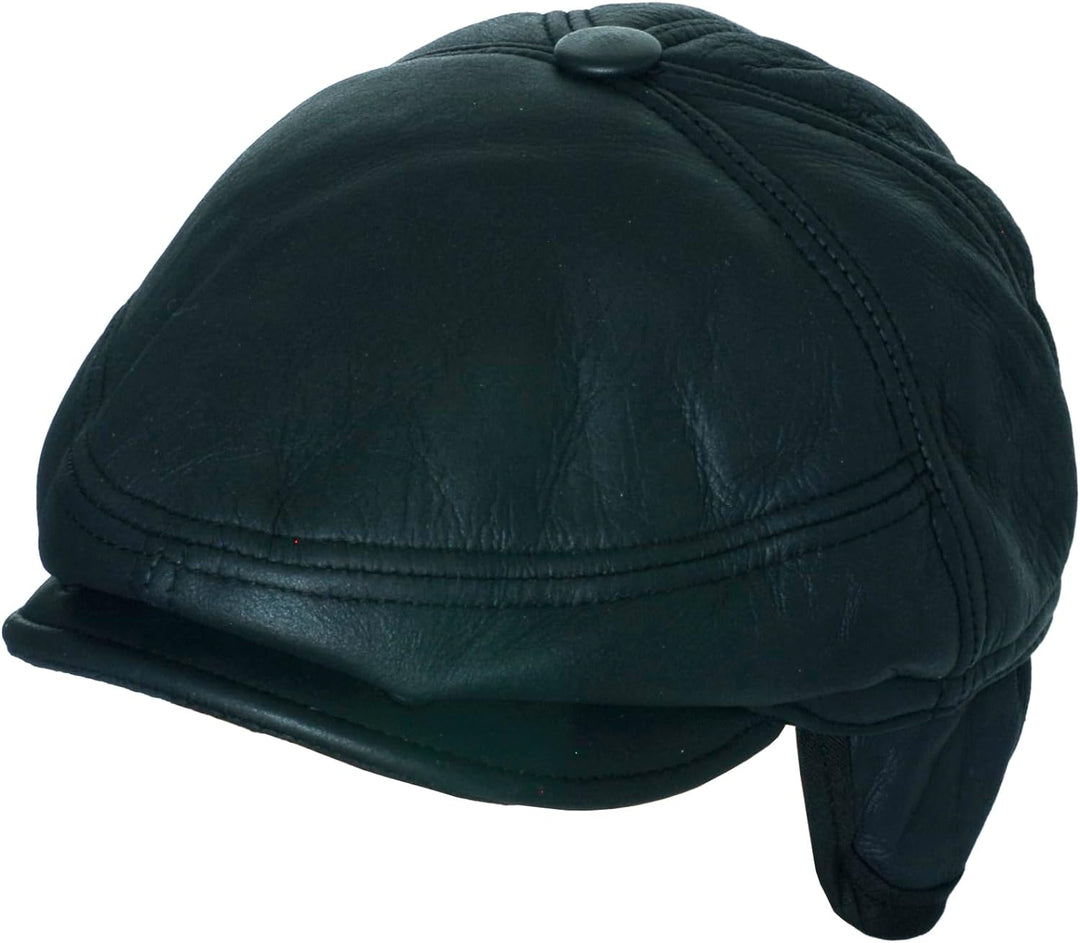 CUCUBA Shearling Herren-Mütze aus Schaffell - Mütze mit Visier und Ohrenklappen - Dunkelblau (L) 58,