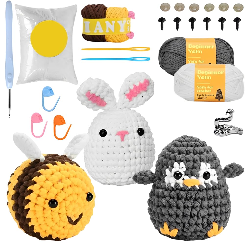 KUWUNG Häkelset für Anfänger, Crochet Set mit Zubehör, Häkelset Tiere, Häckel Kit für Anfänger für E