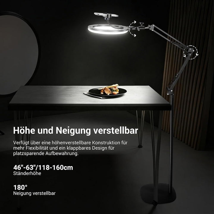 NEEWER Entry Level Version 10,5" 10W Ringlicht mit 46“-63" Stativ, Handyhalterung für Deckenmontage,