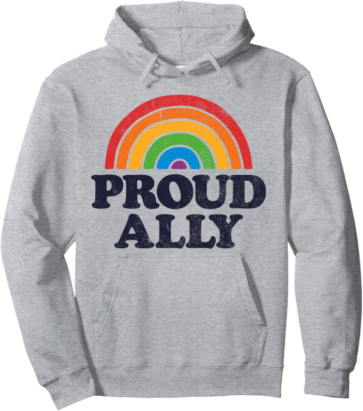 LGBTQ Proud Ally Lesbian Gay Pride LGBT Rainbow Flag Vintage Pullover Hoodie