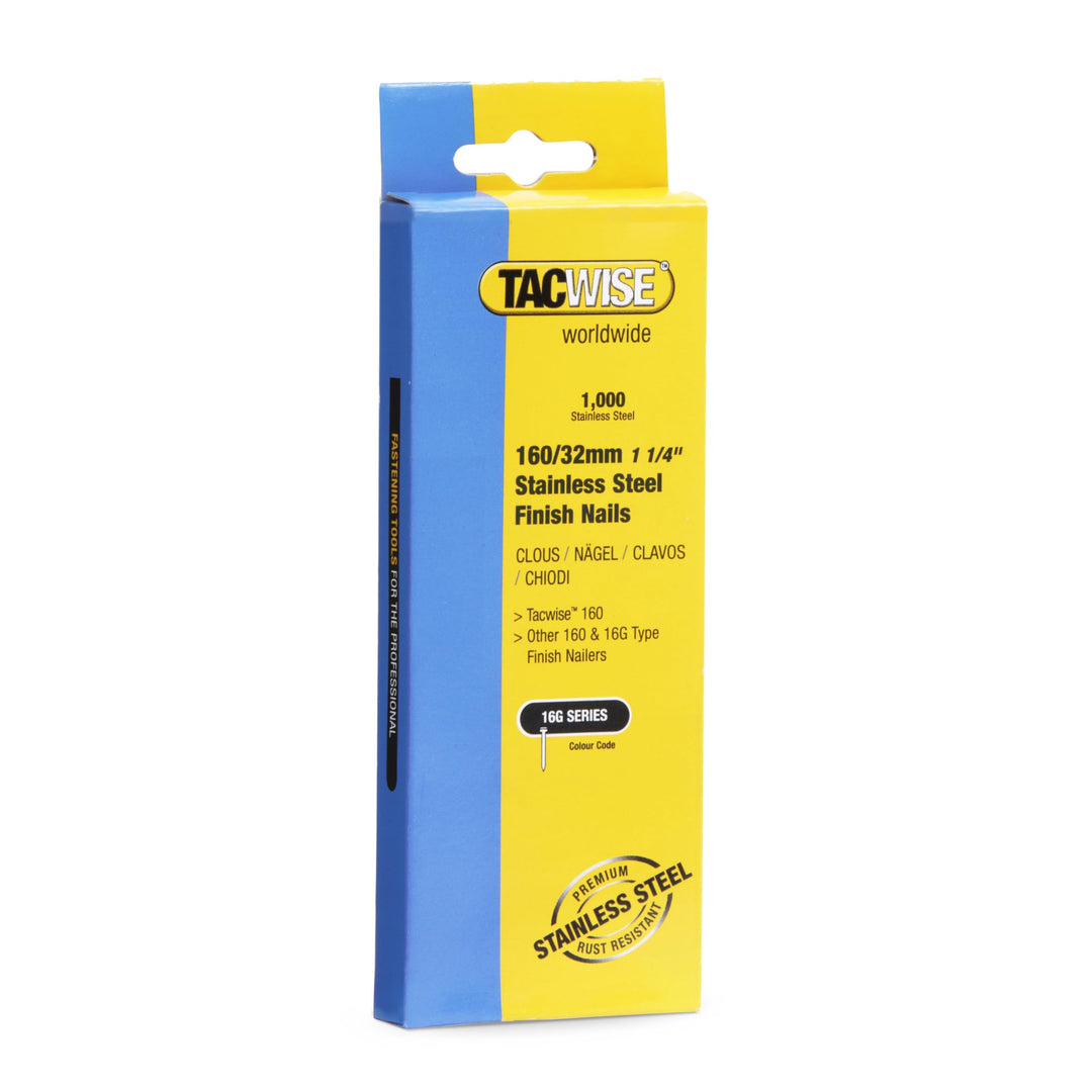 Tacwise 1096 Typ 16G / 32 mm Edelstahlnägel, Packung mit 1000 Stück 160/32mm, 160/32mm