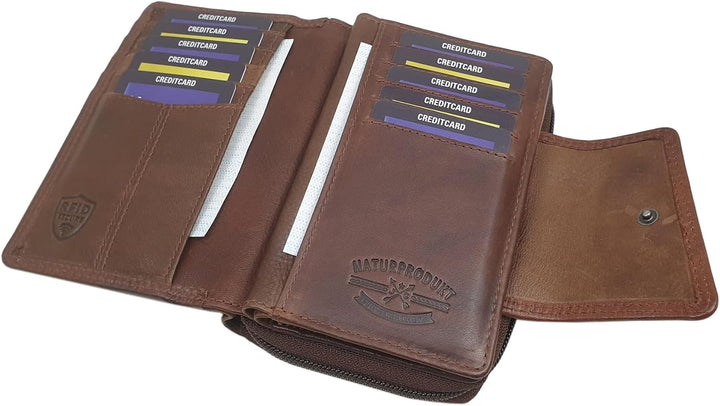 Echt Rindleder Damen Geldbörse/Geldbeutel/Portemonnaie/Geldtasche/Portmonee in Hochformat mit Schmet