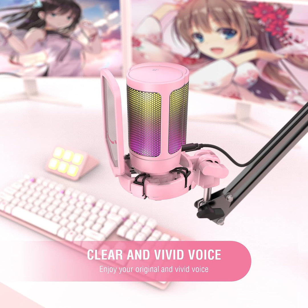 FIFINE Gaming Mikrofon PC, USB Microphone für PS4 PS5 Mac, mit Mikrofon Ständer, Stummschalttaste, P