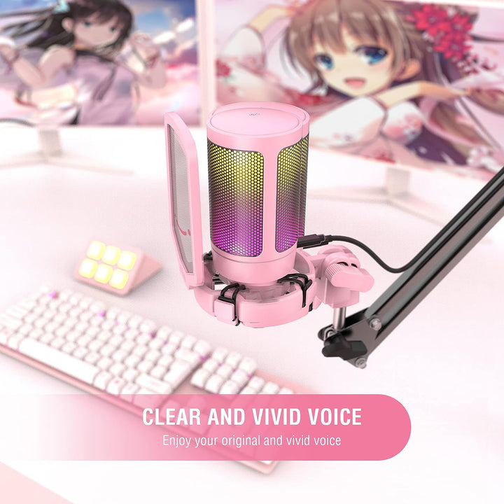 FIFINE Gaming Mikrofon PC, USB Microphone für PS4 PS5 Mac, mit Mikrofon Ständer, Stummschalttaste, P