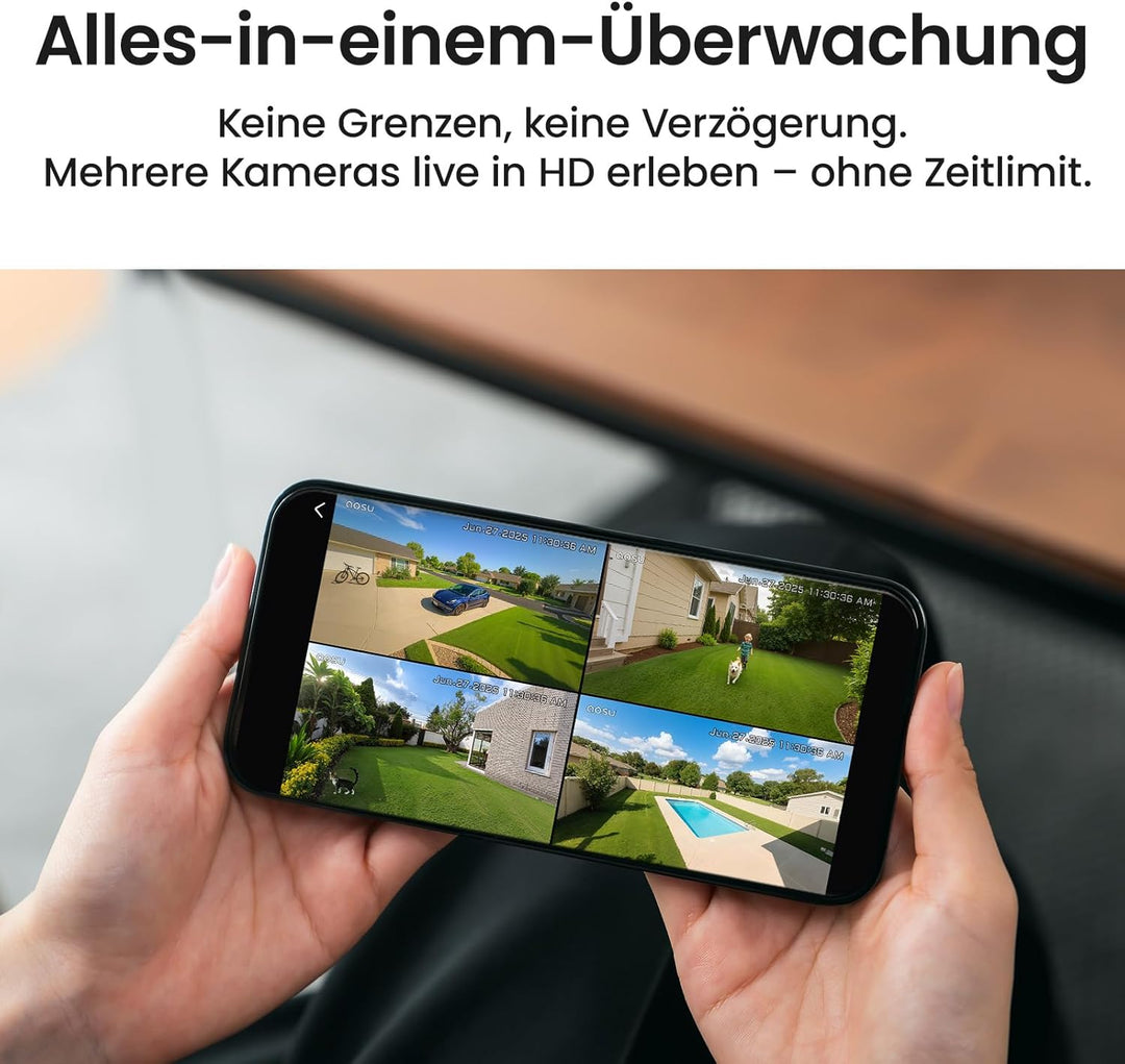 aosu T2 Ultra 4K UHD Überwachungskamera Aussen Solar Akku für Neue aosuBase, 4 Cam-Kit, TrueColor Na
