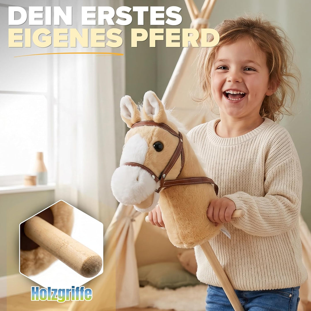 Schauer Steckenpferd für Kinder mit Rollen & Sound – 95 cm Hobby Horse Pferde aus Soft-Plüsch – Spie