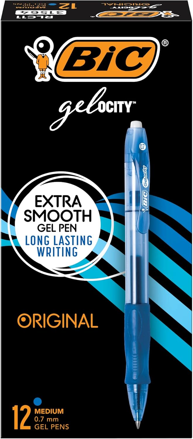 BIC Velocity Retractable Gel Pen, Refillable, Medium Point (0.7 mm), Blue, 12 Pens by Corporation 12