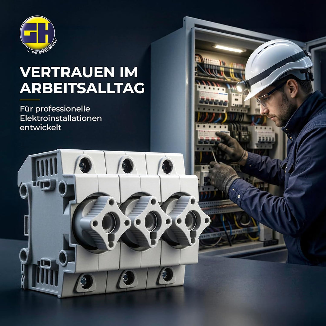 grenda-hammer® | Neozed Sicherungssockel mit Schraubkappen und 3x Schmelzsicherungen (D02-3x35 Ampèr