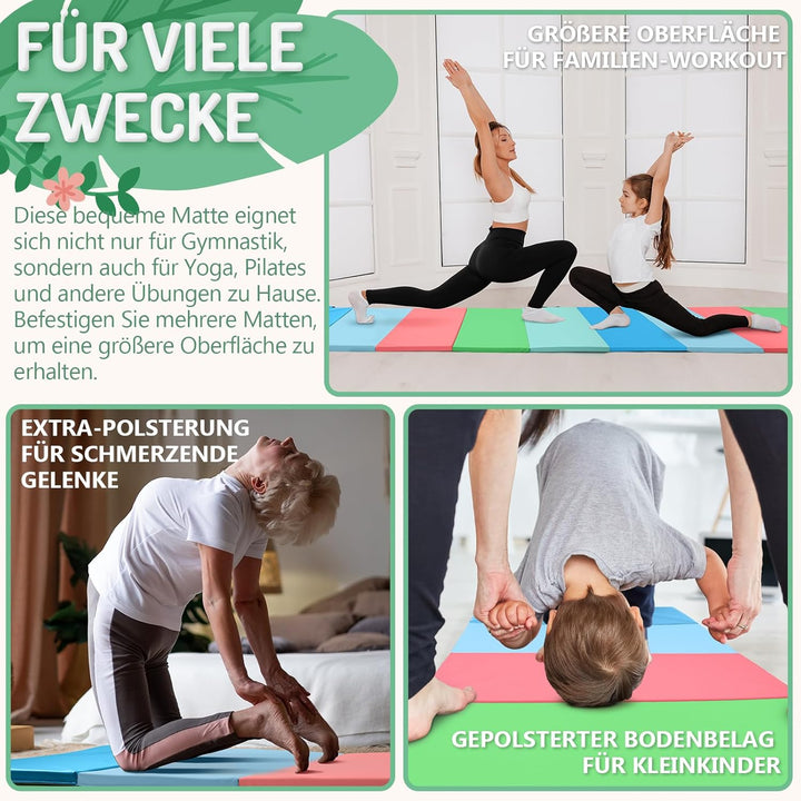 PhysKcal 195 x 75 x 3 cm Klappbare Weichbodenmatte Turnmatte Fitnessmatte Gymnastikmatte mit Tragegr
