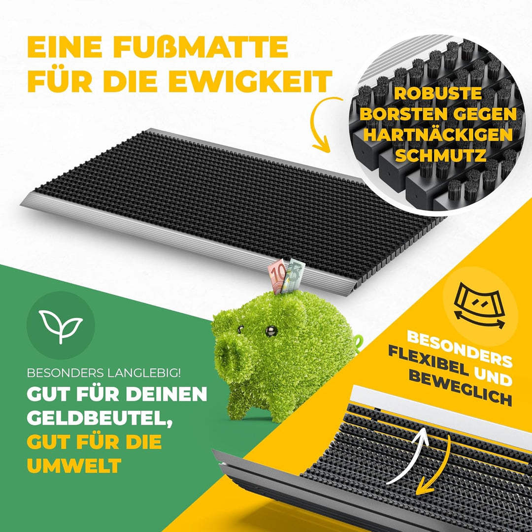 Entrando Fussmatte 35x80 cm - schmaler Fussabtreter mit Bürsten für aussen | Wetterfeste Schmutzfang