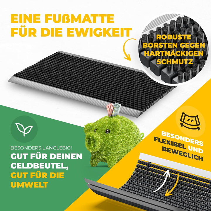 Entrando Fussmatte 60x90 cm - Schuhabstreifer mit Bürsten für aussen, Schwarz | Wetterfeste Schmutzf