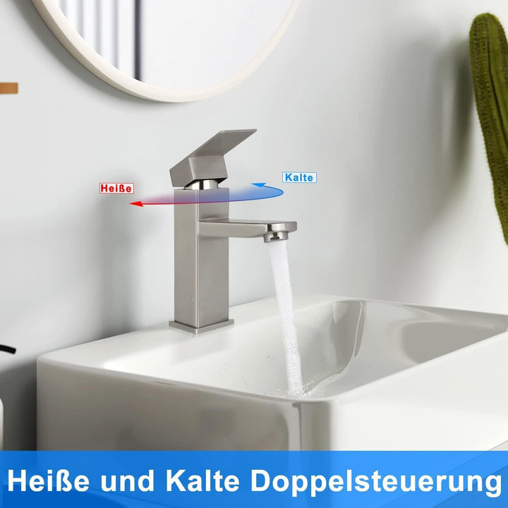Wasserhahn Bad Waschtischarmatur Waschbecken - Armatur Hochdruck Warm und Kaltwasserhahn Edelstahl M