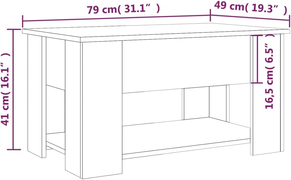 Couchtisch Höhenverstellbar 79x49x41 cm Beistelltisch Holz Wohnzimmertisch Modern Stilvollen Design