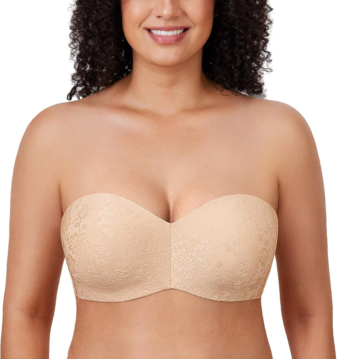 DELIMIRA Damen Trägerloser BH Jacquard mit Bügel ohne Einlagen Grosse Grössen 70B Beige, 70B Beige
