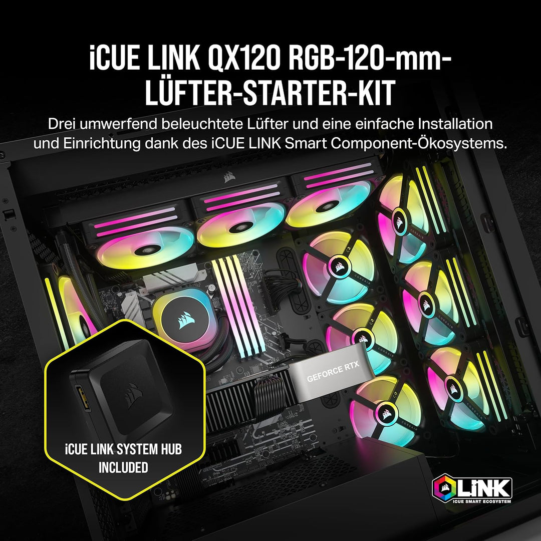 Corsair iCUE LINK QX120 RGB 120mm Magnetic Dome RGB Fans - Dreifach-Lüfter-Starter-Kit mit iCUE LINK