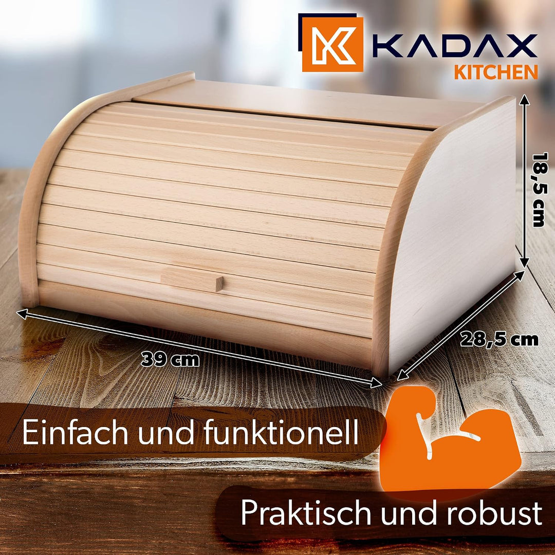 KADAX geräumiger Brotkasten aus hochqualitativem Holz, Brotbehälter mit Rolldeckel für längere frisc