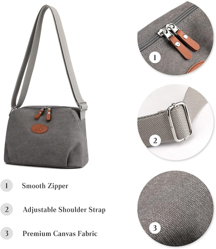 PORRASSO Damen Umhängetasche Casual Schultertasche Canvas Handtasche Frauen Crossbody Bag für Reisen