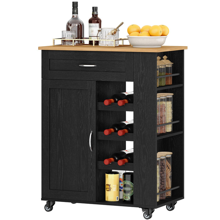 Hzuaneri Servierwagen, Küchenwagen Mit Rädern, 68 × 86 × 40 cm, Schwarz | Weinregal, Kücheninsel, Ko