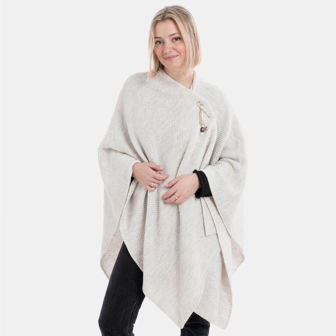 KNIT FACTORY - Jazz Poncho - Elegant Gestrickter Damen Cape - Wickelschal mit Wolle - Hochwertige Qu