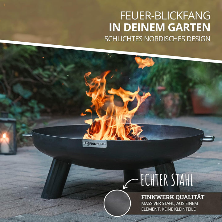 Finnwerk HARRI Feuerschale 60 cm - Massive und Dekorative Schwarze Feuerstelle - Kleine Feuerschalen