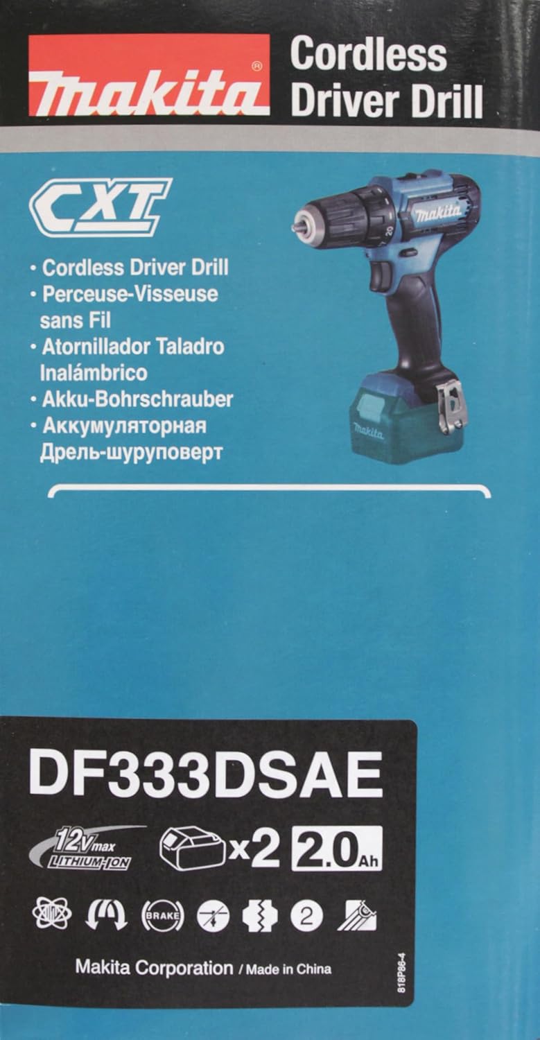 Makita DF333DSAE Akku-Bohrschrauber 12 V max. / 2,0 Ah, 2 Akkus + Ladegerät im Transportkoffer mit 2