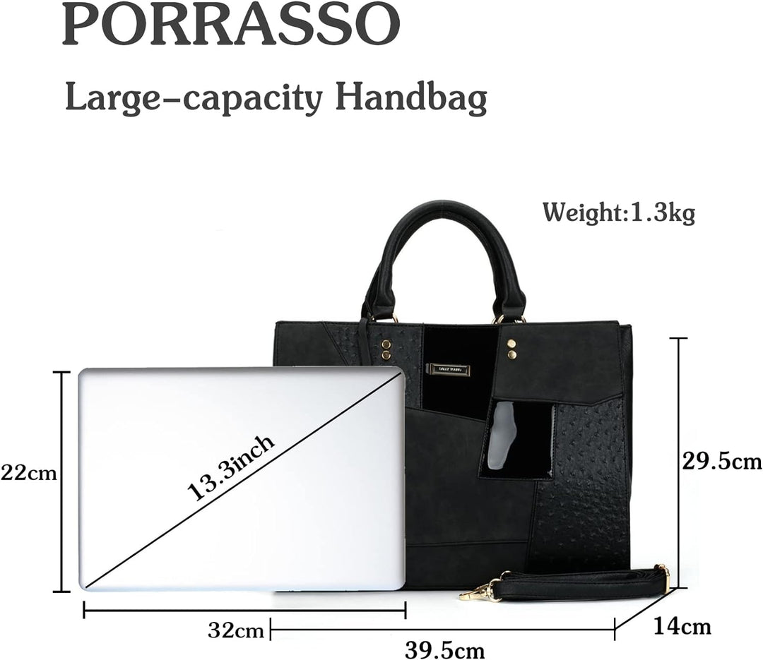 PORRASSO Damen Handtasche Mode Henkeltaschen Frauen Gross Schultertasche PU Leder Shopper Umhängetas
