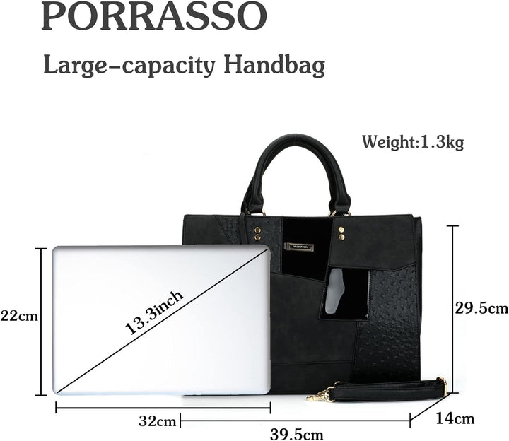 PORRASSO Damen Handtasche Mode Henkeltaschen Frauen Gross Schultertasche PU Leder Shopper Umhängetas