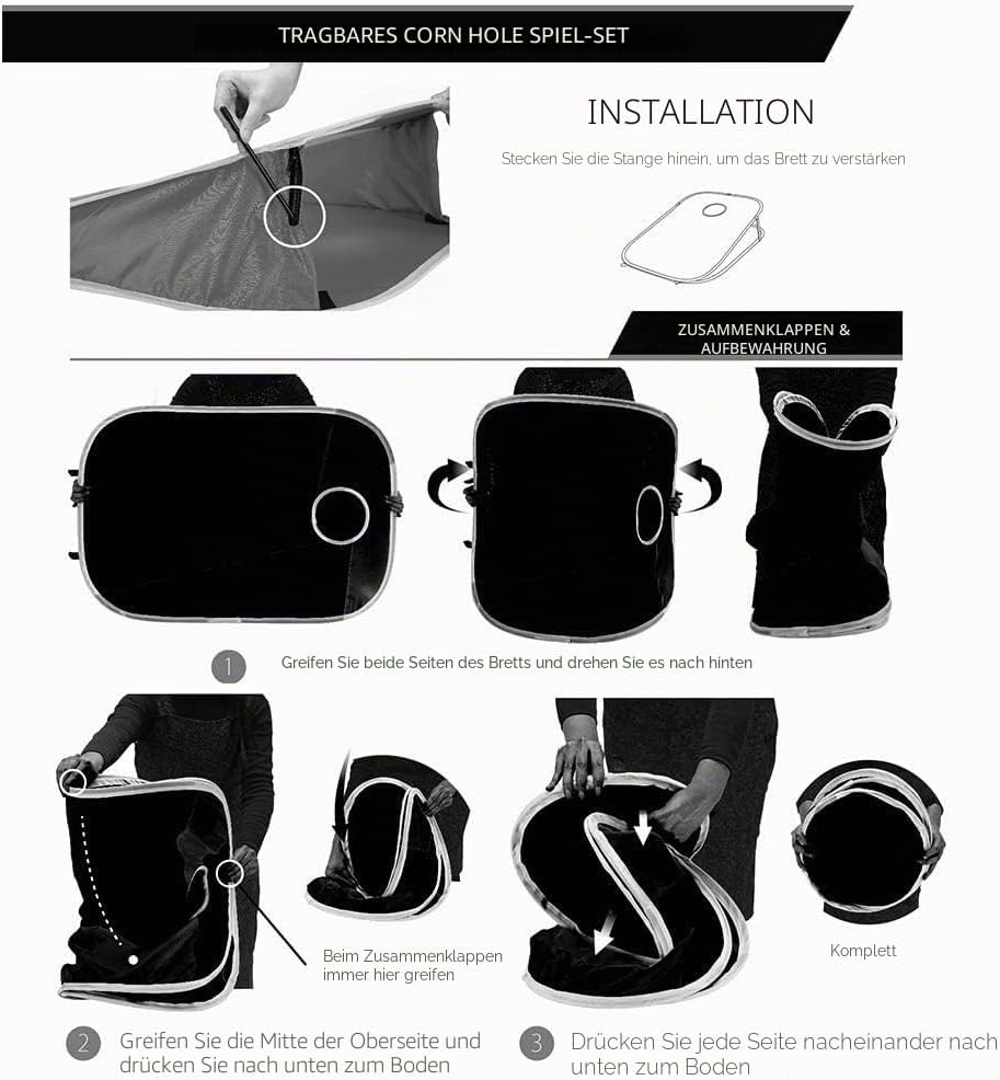 2-in-1 Collapsible Cornhole Säckchen, Portable Cornhole Spiel Outdoor mit PVC gerahmt, 10 Bohnensäck