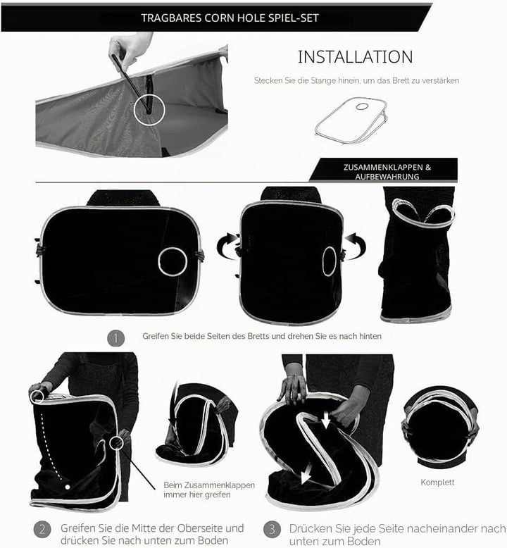 2-in-1 Collapsible Cornhole Säckchen, Portable Cornhole Spiel Outdoor mit PVC gerahmt, 10 Bohnensäck