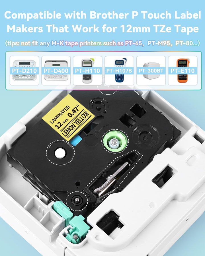 MarkField 6x TZe-231 12mm Pastell Laminierte Schriftband Kompatibel für Brother P-Touch Bänder TZe-2