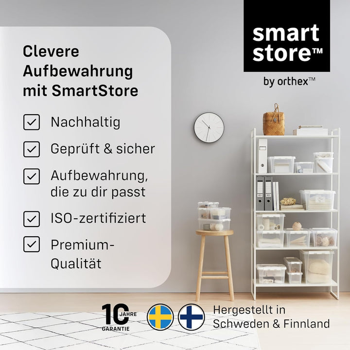 SmartStore Aufbewahrungsboxen 47 L – 5 transparente und stapelbare Boxen mit Deckel und Clipverschlu