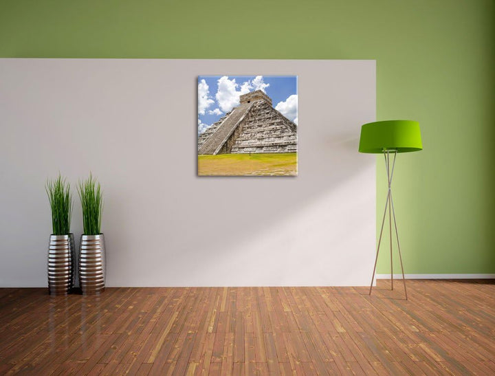 Maya Pyramide in Mexico, Format: 70x70 auf Leinwand, XXL riesige Bilder fertig gerahmt mit Keilrahme