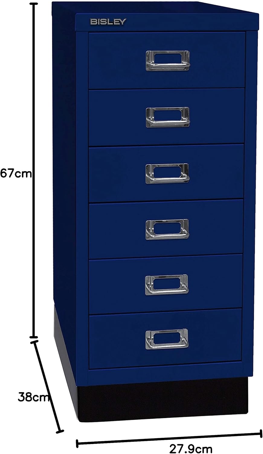 BISLEY MultiDrawer, 29er Serie mit Sockel, DIN A4, 6 Schubladen, Metall, 639 Oxfordblau, 38 x 27.9 x