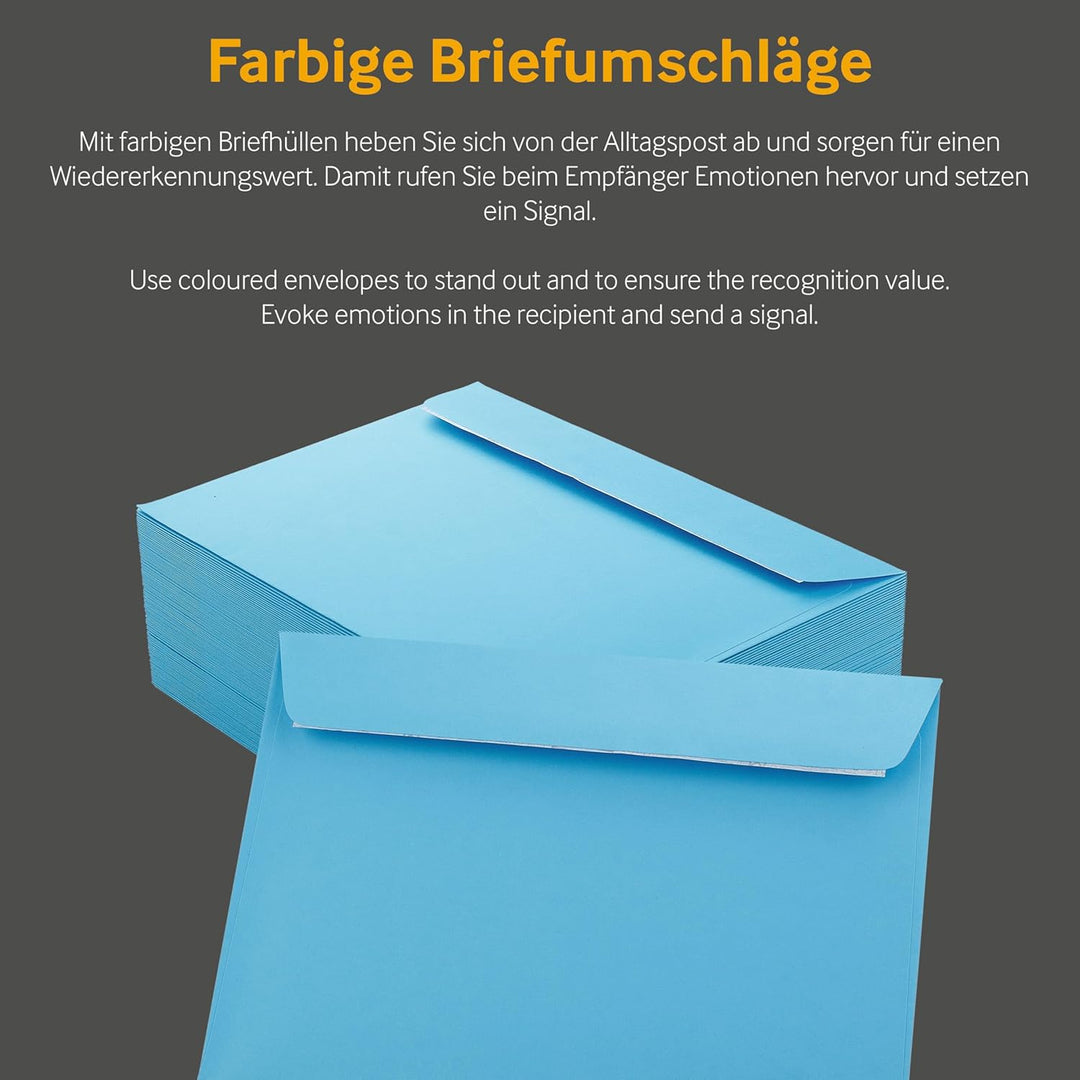 100 Stück, Farbige Briefumschläge, DIN C5, Haftklebung mit Abziehstreifen, Gerade Klappe, 120 g/qm C