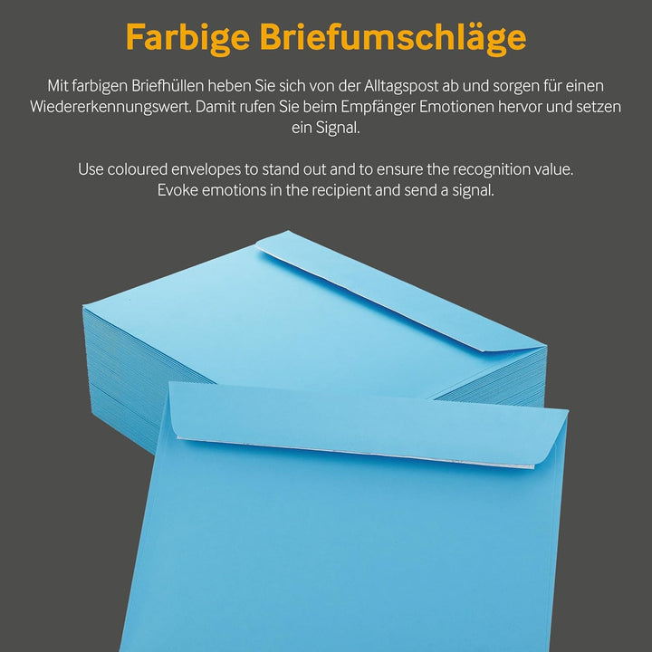 100 Stück, Farbige Briefumschläge, DIN C5, Haftklebung mit Abziehstreifen, Gerade Klappe, 120 g/qm C