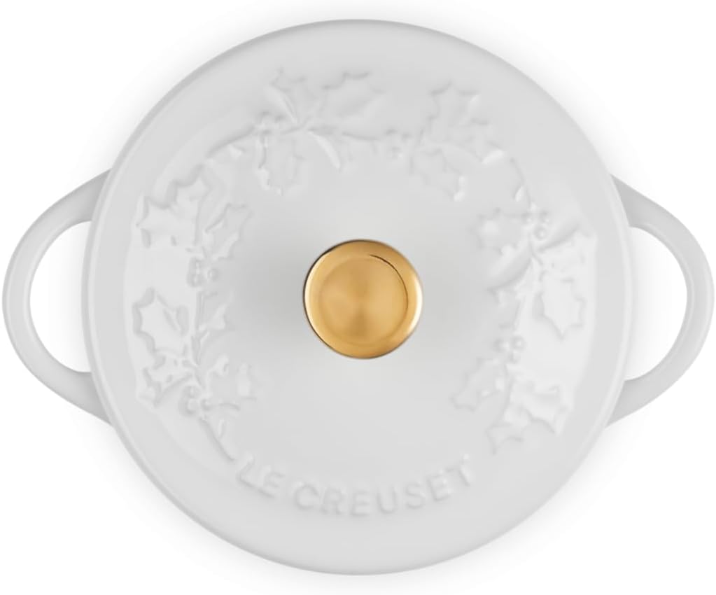 LE CREUSET Mini-Bräter/Schmorpfanne – Holly Christmas – Weiss – ø 10 cm Weiss/opulenter Garten, Weis