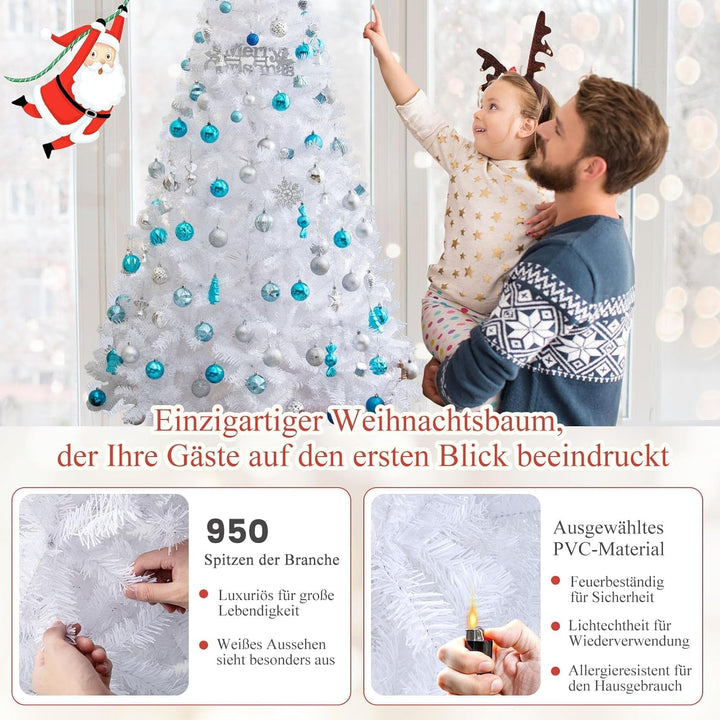 RELAX4LIFE Weisser künstlicher Weihnachtsbaum 150/180/210/240cm, Tannenbaum Christbaum, inkl. Metall