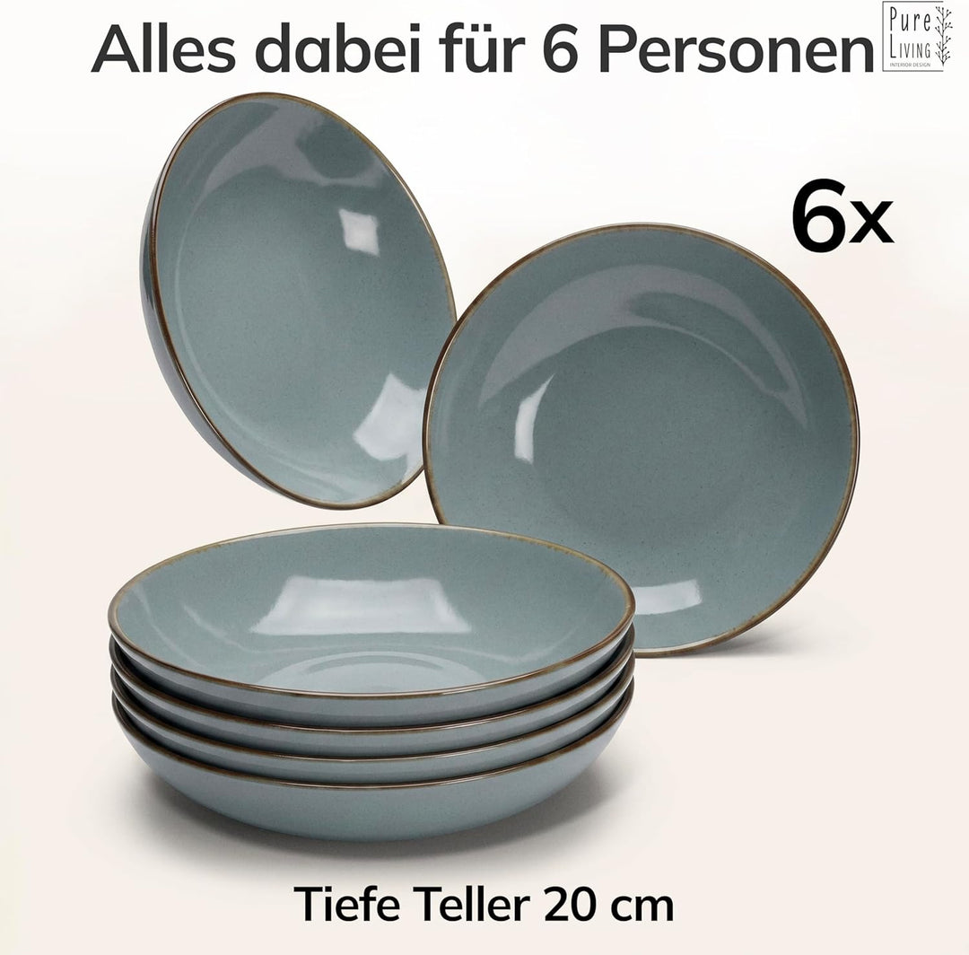 Steingut Suppenteller 6 Pers. Rustic Hochwertiges Landhausstil TEST SEHR GUT Tiefe Teller Set - Krat