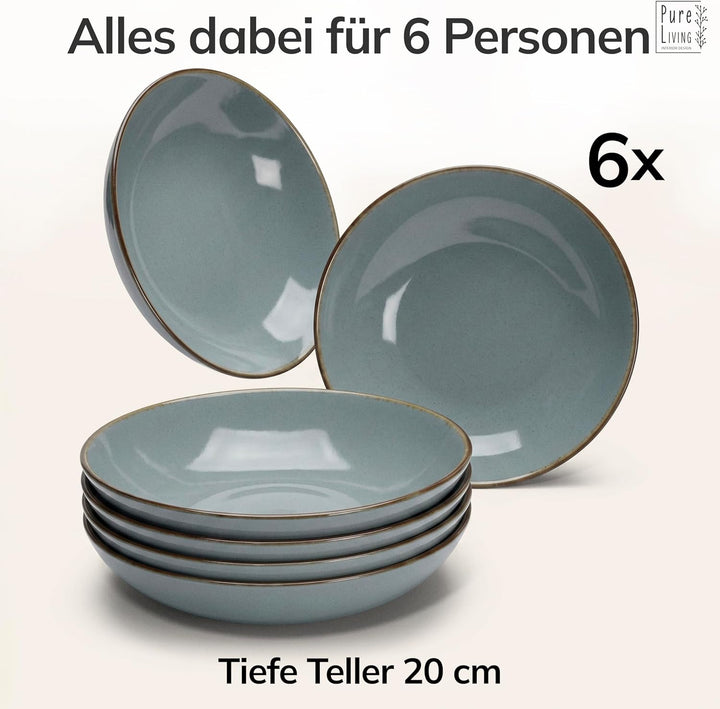 Steingut Suppenteller 6 Pers. Rustic Hochwertiges Landhausstil TEST SEHR GUT Tiefe Teller Set - Krat