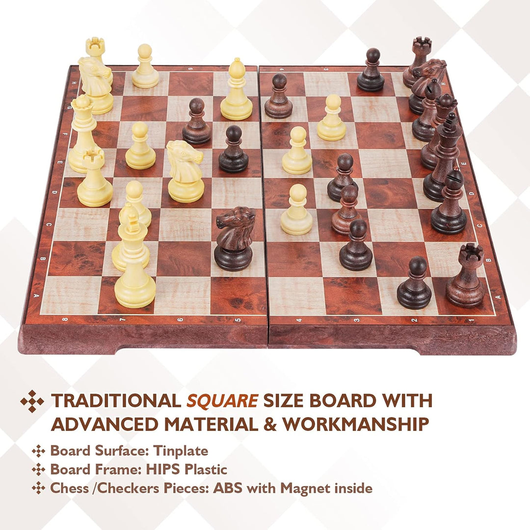 Peradix Schachspiel Magnetisch Dame Spiel 2 in 1, 30x30 cm Einklappbar Schachbrett Schach mit Aufbew