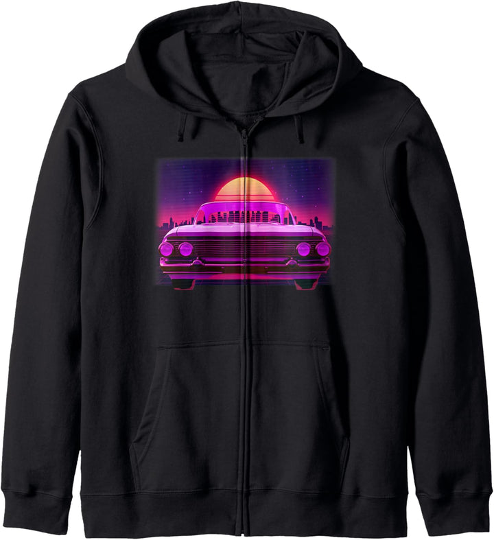 Sportwagen Retrowave Synthwave Ästhetik 80s 90s Outfit Kapuzenjacke