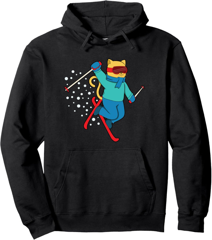 Winter-Katzenbär Skifahrer Skifahren Pullover Hoodie