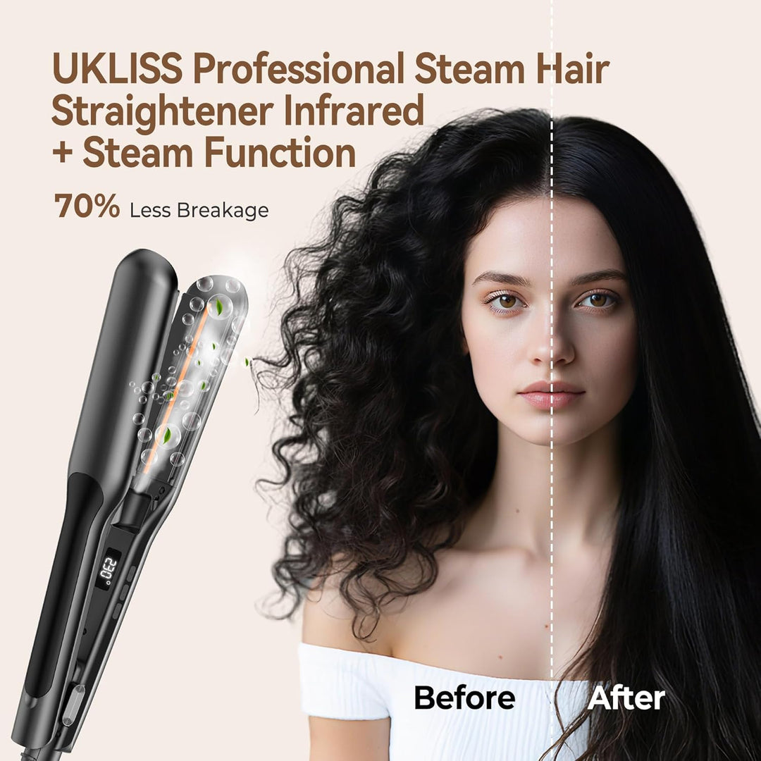 UKLISS Dampf Glätteisen Breit mit LCD Display, Haarglätter für Ultraglatte Haare, Temperatureinstell