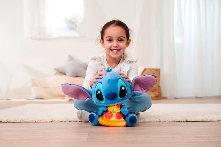 Simba Disney Stitch Kuscheltier mit Pizza – Plüschfigur zum Knuddeln, mit Pizza‑Stück in der Hand, i