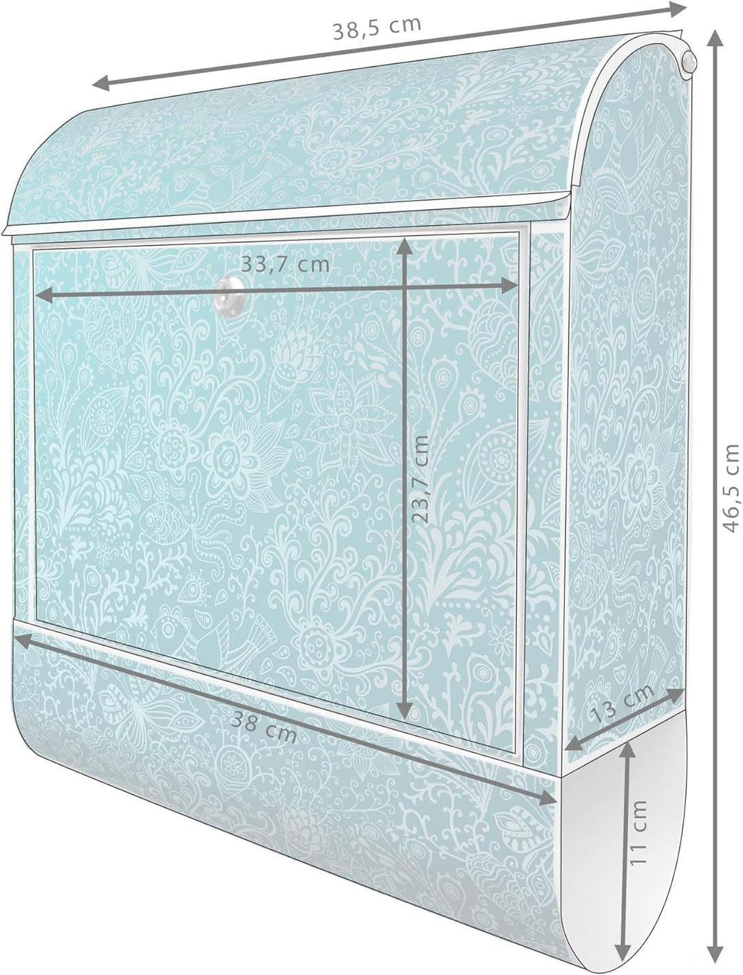 banjado Design Briefkasten 38,5x46,5x13cm & 2 Schlüssel - Briefkasten Stahl Weiss mit Zeitungsfach p