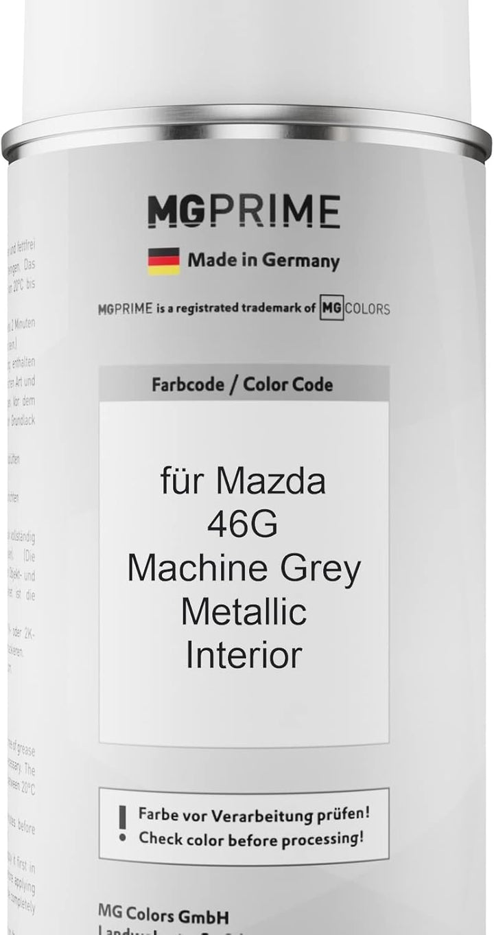 MG PRIME Autolack Sprühdosen Set für Mazda 46G Machine Grey Metallic Interior Basislack Klarlack Spr