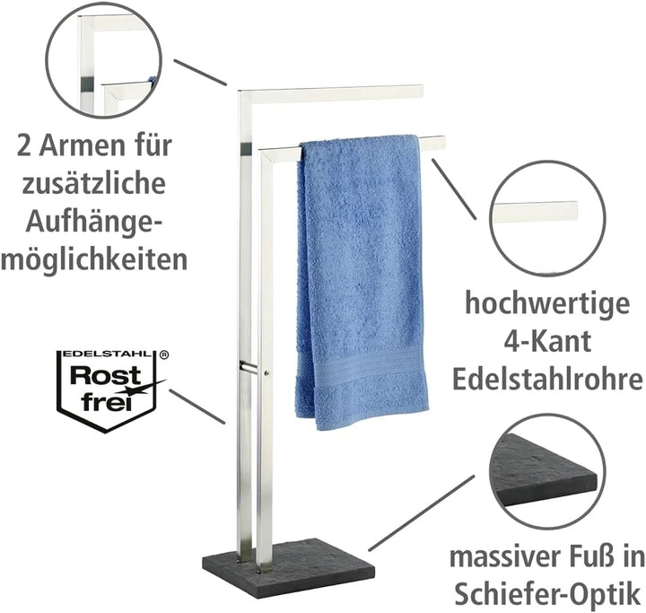 WENKO Handtuchständer Mod. Slate-Rock eleganter freistehender Handtuchhalter in Schiefer-Optik aus r